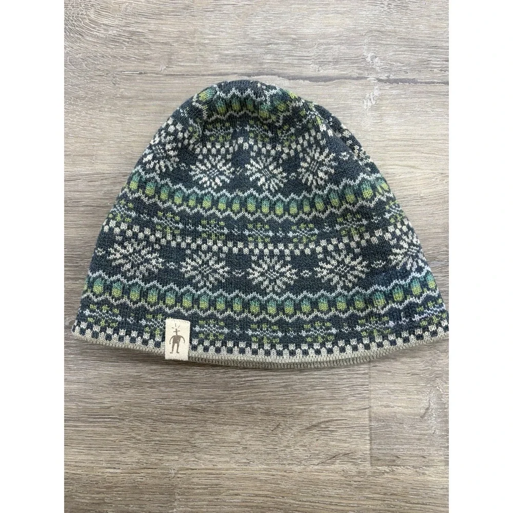 Smartwool Kids Merino Wool Beanie Youth Fair Isle Snowflake Ski Hat Green